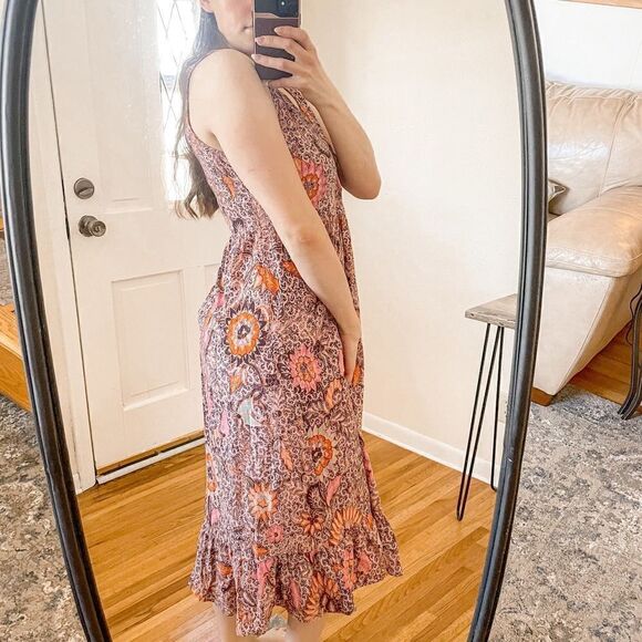 Madewell Bali Blooms Lace-Up Ruffle Hem Midi Dress 8 - Picture 3 of 8